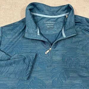 Tommy Bahama Island Zone 1/4 Zip Pullover Mens XXL 2XL Blue Jacquard Print